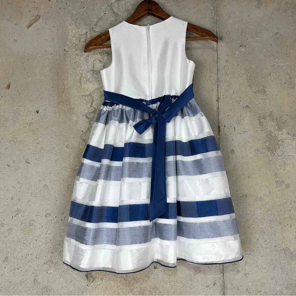 American princess white navy striped formal sleeveless dress girls 7